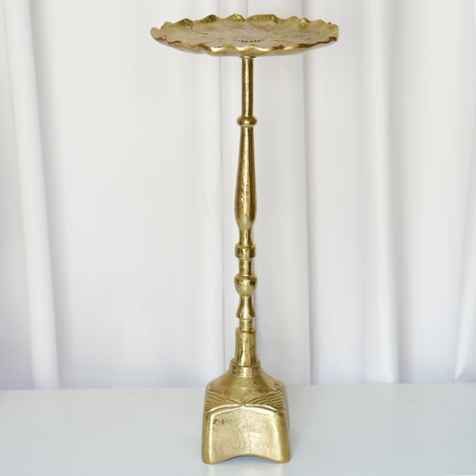 Floral Gold Pedestal Accent Table