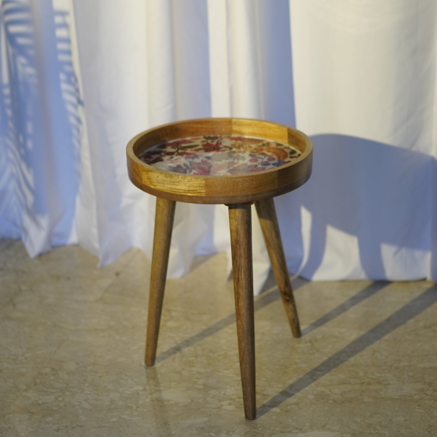 Wooden Round Tray Accent Table
