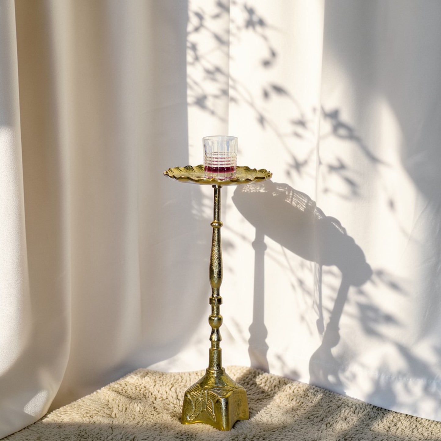 Floral Gold Pedestal Accent Table