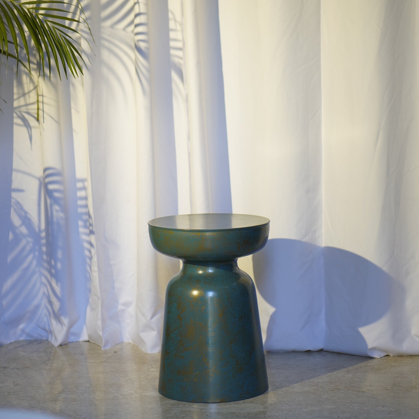 Modern Sculptural Accent Table (Green Patina Finish)