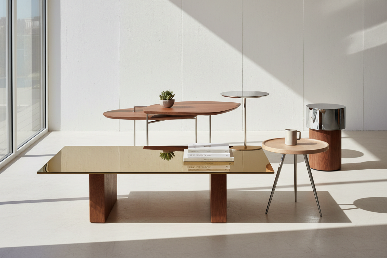 coffee tables side tables.. wood, metal.. plated